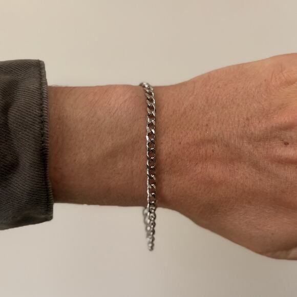 Y2K Silver Cuban Chain Bracelet – Stainless Steel, 8–9", Unisex, Brand New - Picture 1 of 6